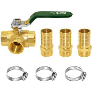 Joywayus 3 Way L-port Shut Off 1/2"G Thread Ball Valve with 1/2" Hose Barb T Shaped Brass Fitting One Switch