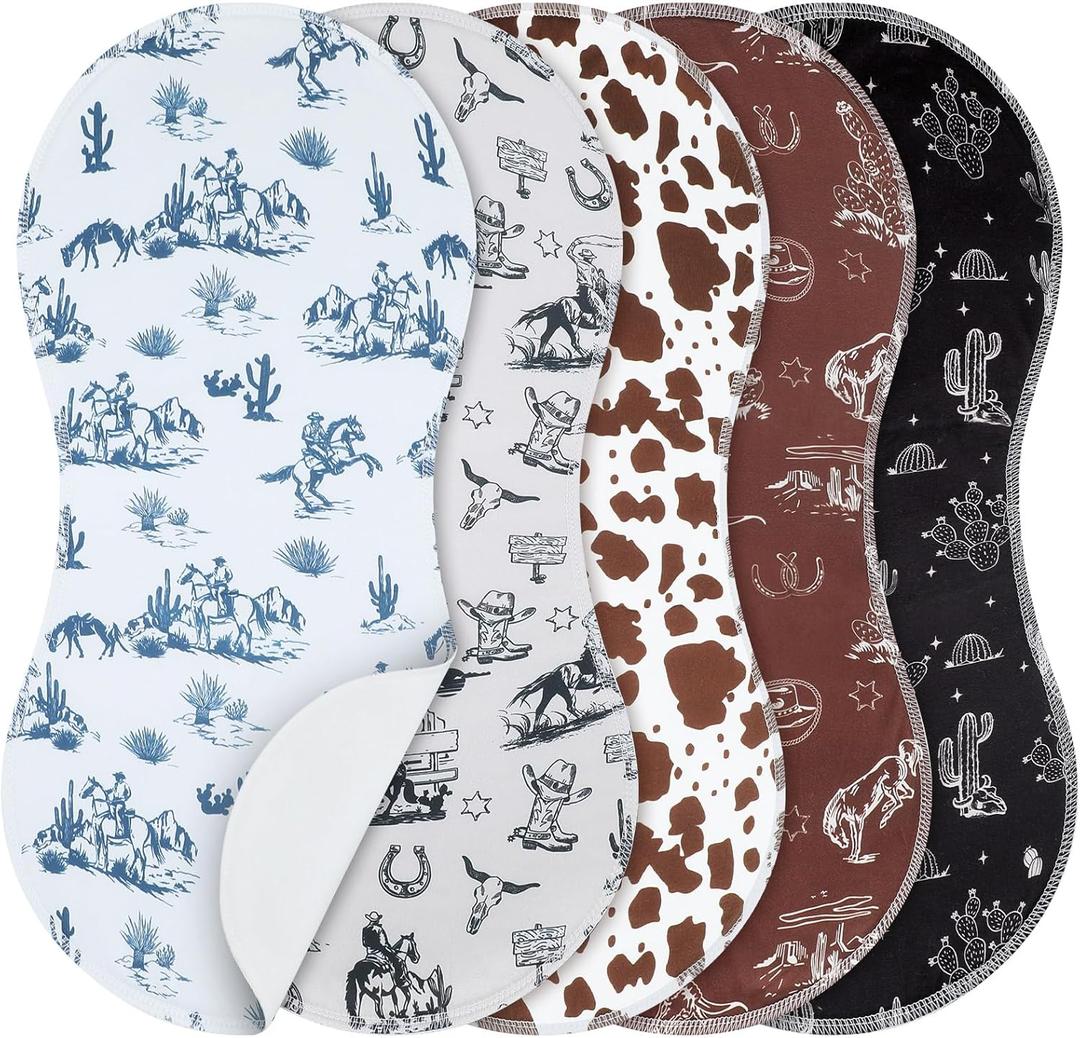 SmoothNovelty 5 Pack Vintage Western Baby Burp Cloths Soft Absorbent Burping Rags for Newborns 19"x9" Spit up Cloths for Boy Girl Newborn Baby Shower Registry Gifts Set Nursery Decor