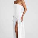 Memoriesea Women's Elegant Strapless High Split A Line Flowy Party Cocktail Maxi Dress (White, L)