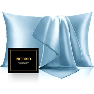 INFIIXSO Mulberry Silk Pillowcase for Hair and Skin, Silk Pillow Cases King Size with Hidden Zipper 20x40 Inches, Super Smooth and Soft Cooling Pillow Cases for Hot Sleepers(Light Blue, 1 Pack)