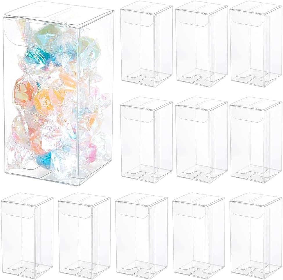 BENECREAT 40Pcs Clear Gift Boxes with Film, Rectangle Transparent PVC Favor Boxes 1.5x1.5x3inch for Wedding Party Treat Candy Cupcakes