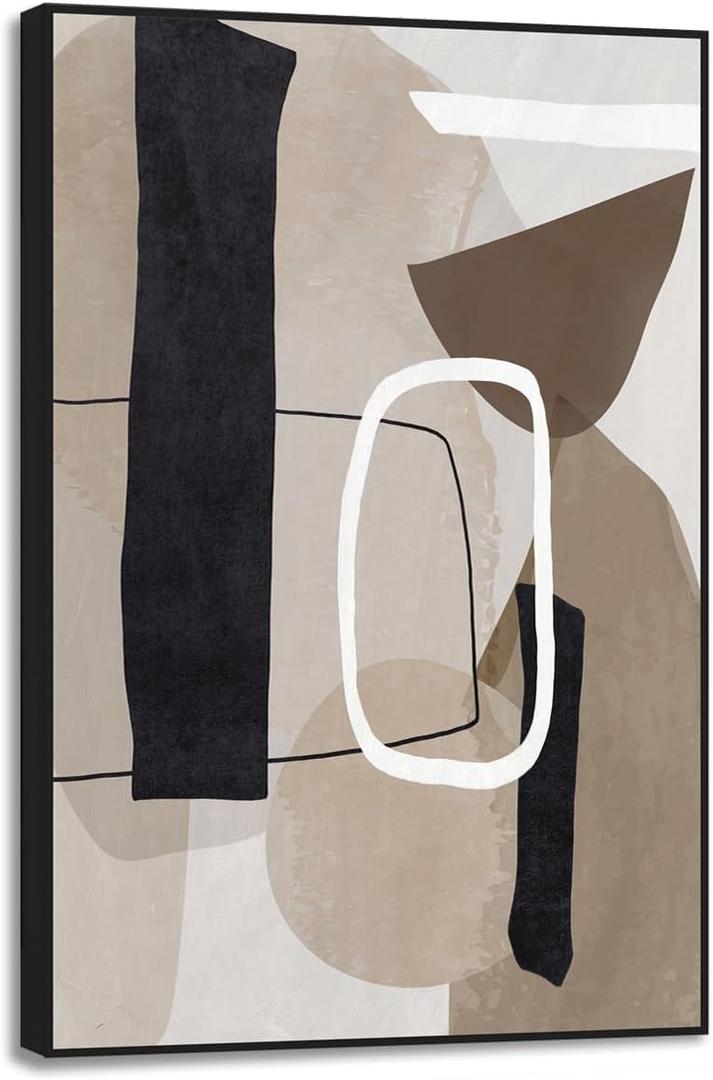 Living Room Wall Art Geometric Lines Abstract Painting Picture Decoration, Brown and Matte Gray Canvas Artwork for Office Bedroom Walls Decor 24 x 36 Framed