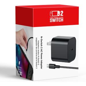 Switch 2 Charger - 60w AC Power Adapter for Nintendo 2/1, 5FT/1.5M UBC Cable, Support 4K TV Dock, PD3.0 Fast Charging Supply 20V/3A for Nintendo 64 Console, [Replacement for OEM Switch2 Charger]