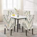 SearchI Dining Room Chair Covers Set of 6, Stretch Printed Kitchen Chair Slipcovers Removable Washable Parsons Chair Covers Protector for Dining Room, Hotel, Ceremony (Beige-Green Stripe)