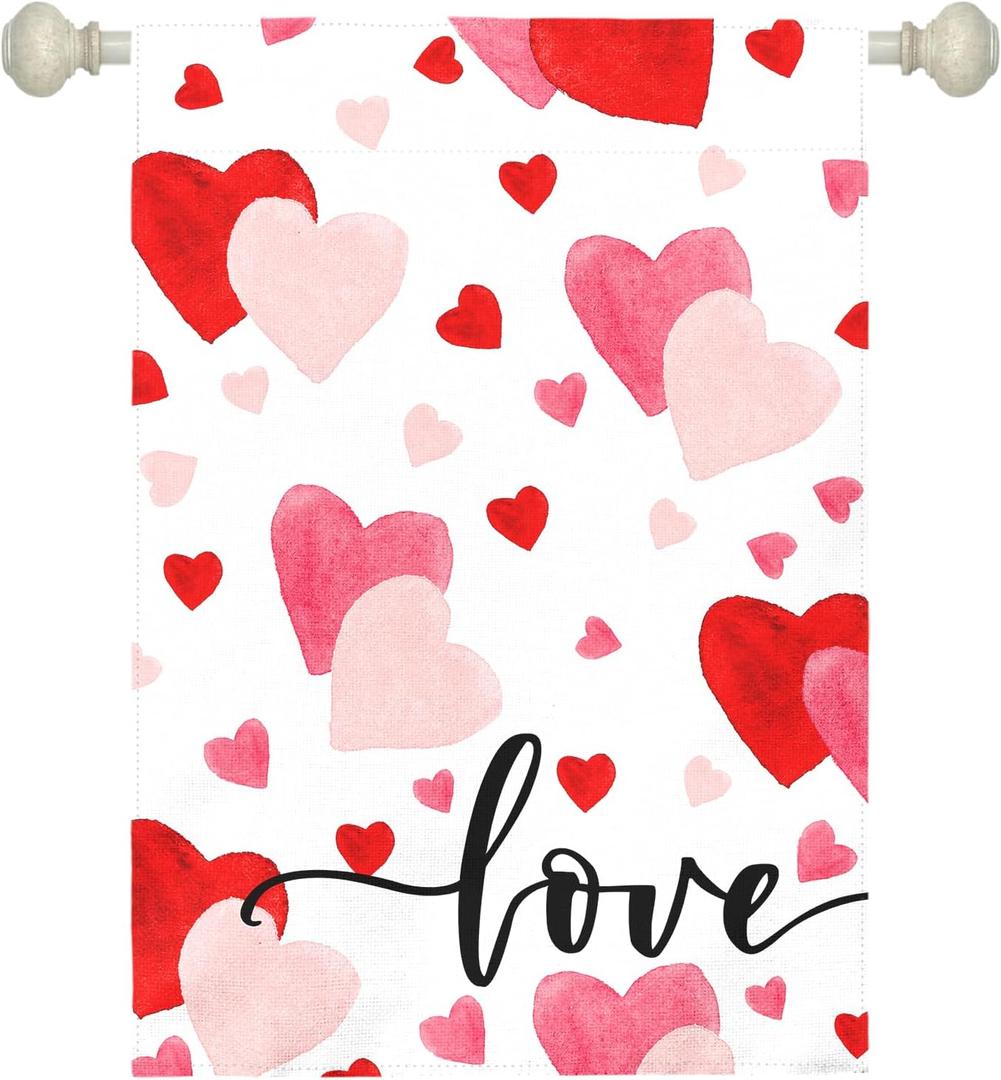 Love Heart Garden Flag Valentine House Banner Red And Pink Hearts Large Garden Flags Polyester Double Sided Anniversary Wedding Sweety Yard Sign for Spring Home Outdoor Decor 28 x 40 Inch