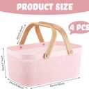 Sadnyy 4 Pcs Plastic Mesh Garden Harvest Basket Storage Basket with Wooden Handle Multi Functional Mesh Bin for Kitchen Cabinet Picnic Fruit Vegetable Gathering Organizer(Large,Pink)