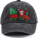 Christmas Hat for Kids Age 2-8, Adjustable Cotton Embroidery Xmas Holiday Santa Toddler Baseball Cap (One Size, Black)