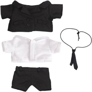 Niannyyhouse Black Suit Coat Pink Bow White Shirt Pants 15cm Plush Doll Clothes Doll Dress Up (Black-2)