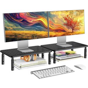 HUANUO Monitor Stand for Desk, Computer Monitor Stand Height Adjustable, Monitor Riser for 2 Monitors, Laptop Stand for Desk, 2 Pack, Black
