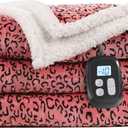 Electric Heated Blanket Full Size 72"x84", Leopard Print Soft Flannel & Sherpa, LCD Display 10 Heat Settings with 1-12H Timer & Overnight Safe, Bed & Couch, Machine Washable, Black Red