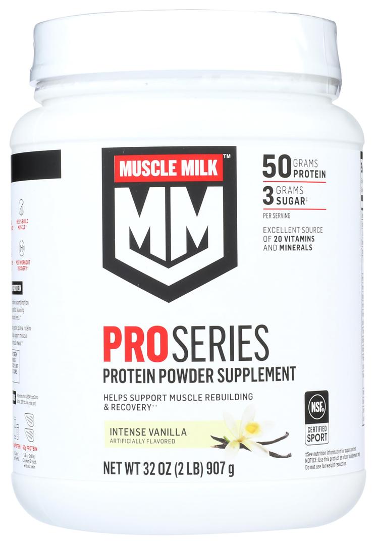 Muscle Milk Powder Pro Series, 50 Grams Protein, Intense Vanilla, 2 Pounds, BBD 07/07/2027