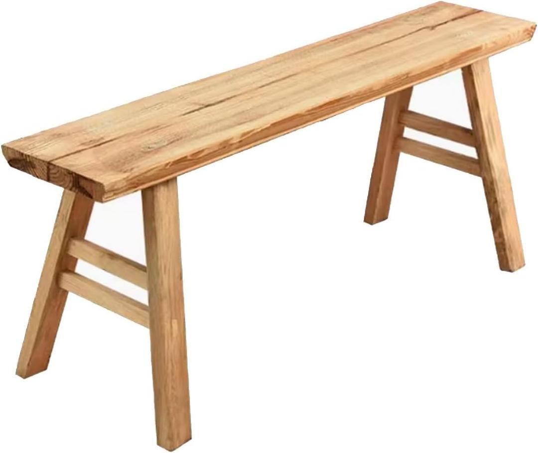 Farmhouse Wood Bench,Rustic Solid Wood Entryway Bench Seat,Armless Design and Short Height,Wood Shoe Bench for Dining Room, Living Room, Hallway, Bedroom, Structural Stability(Beige,98X17.5X47CM)