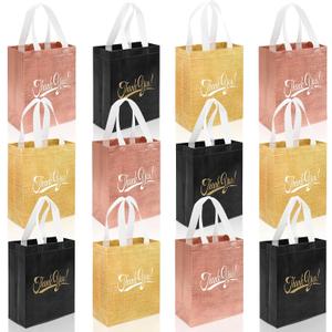 Takytao 12PCS Thank You Gift Bags with Handles 10" H x 8" L x 4" W In Bulk Reusable Thank You Return Gift Bags Nonwoven Foldable Bag for Business Shopping Wedding Baby Shower Graduations Party Favors