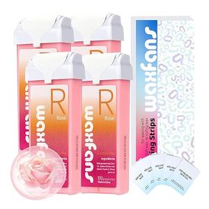 Waxfans Roll On Wax Refill,Waxing Roller Refill for Hair Removal,100% Natural,Quick Melting  For Coarse and Fine Hairs.with 3.53 Ounce(Pack of 4) Honey Wax Rollers, 50 Strips (Pink)