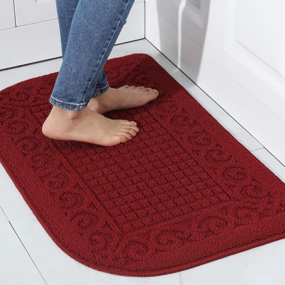 COSY HOMEER 32X20 Inch Anti Fatigue Kitchen Rug Mats are Made of 100% Polypropylene Half Round Rug Cushion Specialized in Anti Slippery and Machine Washable (32x20in Burgundy 1pc)