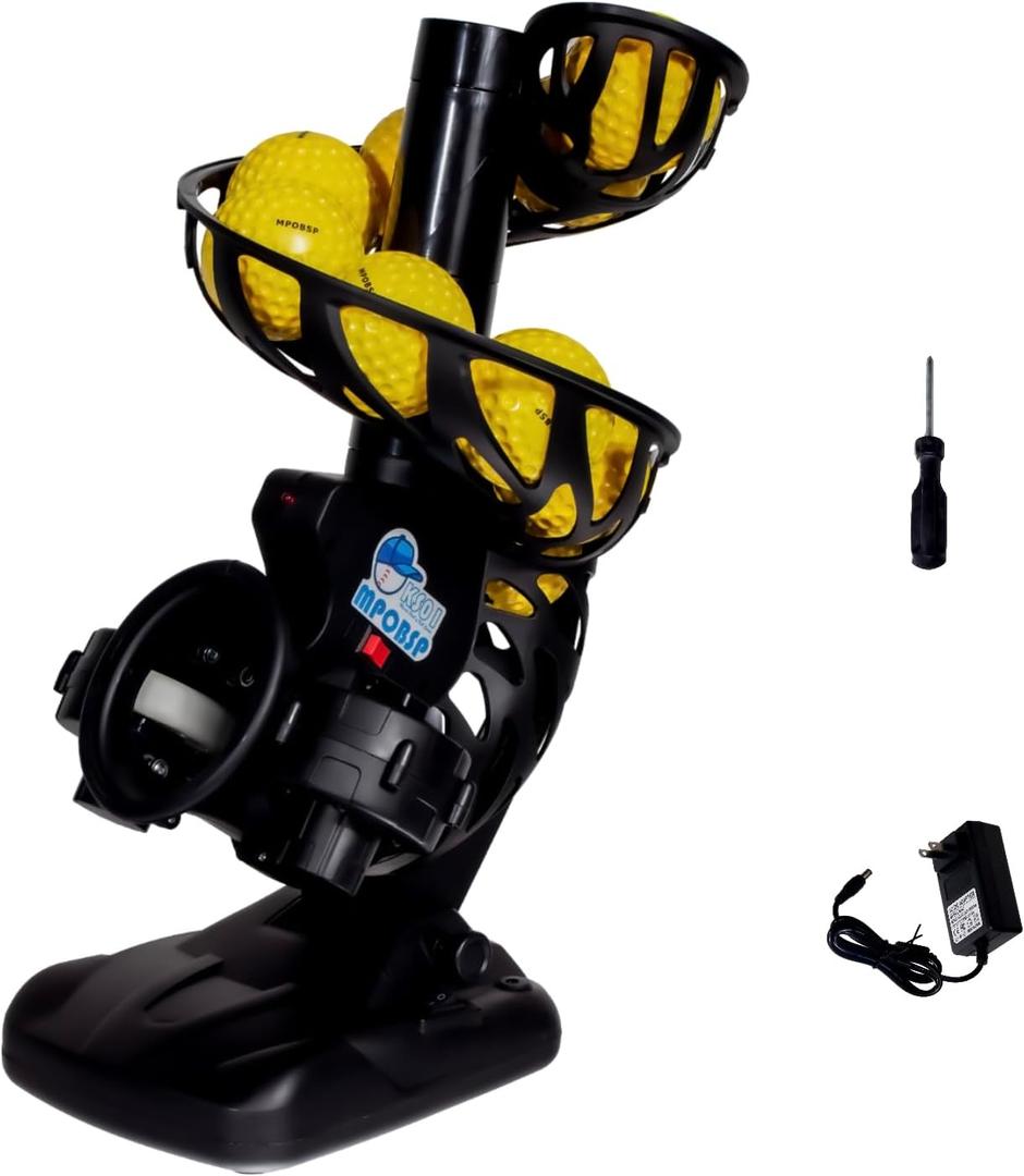 Upgraded Electronic Baseball Pitching Machine with Tripod/8 Balls for Youth - Adjustable Angles & Speeds,AC Powered & Battery PoweredIdeal for Beginner Batting & Fielding Training