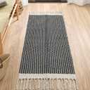 Lahome Boho Kitchen Runner, 2x4.3 Bathroom Runner Rugs Lightweight Entryway Rug Woven Cotton Throw Mat with Tassels, Farmhouse Non-Shedding Washable Black Rug Low Pile Runners for Bedroom Doorway