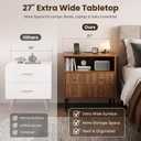 27" Fluted Walnut Nightstand with Charging Station, Wide Wood Bedside Table