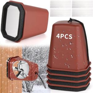 4 Pack 2026 Upgrade Extra Large Outdoor Faucet Cover for Winter Freeze Protection 8.5x7x5.5in Thick Plastic Foam Hose Bib Spigot Cover Winter Insulated with Reflective Strips (Red)