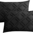JELLYMONI Pillowcases King Size Black 2 Pack Boho Plaid Bed Pillow Covers 20x36in Polyester Envelope Pillow Shams Tufted Bohemian Textured (Pillows are not Included) (07 - Black - Grid)