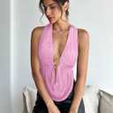 QJQ Women's Sexy Backless Open Back Tops Halter Deep V Neck Sleeveless Vest Tank Tops Going Out Party Clubwear (Light Pinke)