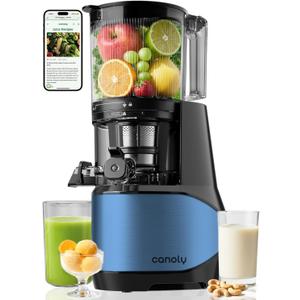 Canoly C09 Cold Press Juicer, 6" Extra Wide Feed Chute, 3-IN-1 Strainers (Juice & Sorbet & Nut Milk), Powerful AC Brushless Motor, Self Precut System, Juicer Machines with BPA-Free (Blue)