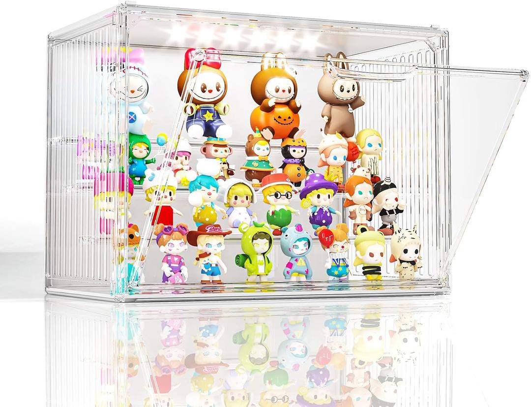 Clear Acrylic Display Case with Light for Figures/Collectibles, Figurine Display Shelf, LED Lighted Display Cases Collection Hobby Display Case for Miniatures, Car Model, Perfume, 1 Pack