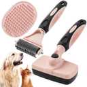 XAQMHSW 3PCS Cat & Dog Brush Set: Slicker & Deshedding Brush, Dematting Comb, and Bath Brush  Premium Grooming Tools for Shedding & Tangle-Free Fur (Pink)