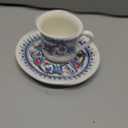 Turkish Coffee Cups Set of 2 with Saucers and Cup Holder, Ceramic Espresso Cups, Perfect for Serving Arabic Coffee White & Blue Pattern