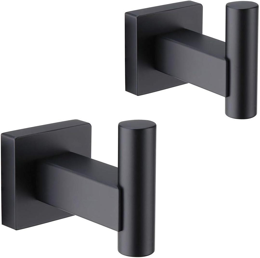 GERZWY Bathroom Matte Black Coat Hook SUS 304 Stainless Steel Single Towel/Robe Clothes Hook for Bath Kitchen Garage Heavy Duty Contemporary Hotel Style Wall Mounted 2 Pack DG1407-BK