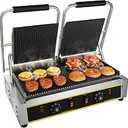 Commercial Panini Press Grill, 3600W Electric Sandwich Panini Maker | 19.5"×9" Large Grill with Temperature Control 122-572℉, Double Non-Stick Full Grooved Plates for Hamburger Steak Bacon