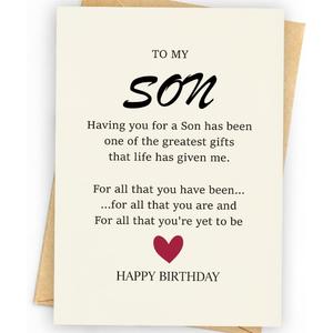 4 x To My Son, Birthday Card for Son, Son Birthday Card, Birthday Card Son, Birthday Card Son, Happy Birthday Son Card, To My Son from Mom, Gifts for Adult Son Gift Ideas, Birthday Card Son Adult