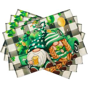 St Patricks Day Placemats,Placemats Set of 4,St Patricks Day Decor,12x18 Inch Shamrock Place Mats,Kitchen Place Mats Set of 4,Gingham Placemat for Party Kitchen Dining Decoration