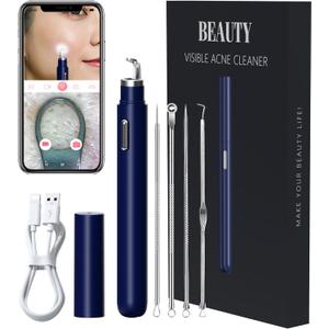Visual Blackhead Remover Tools with Camera,Pimple Popper Extractor Tool Kit with Camera 20X 1080P Pore Cleaner Acne Comedone Whitehead Extractor Kit for iPhone/Android (Blue)