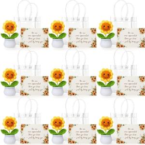 Suncalla 9 Sets Back to School Appreciation Gifts with Thank You Cards Gift Bag Bulk Cute Handmade Crochet Sunflowers for Teacher Staff Coworker Women Mom Office Home Birthday Holiday Party Decor