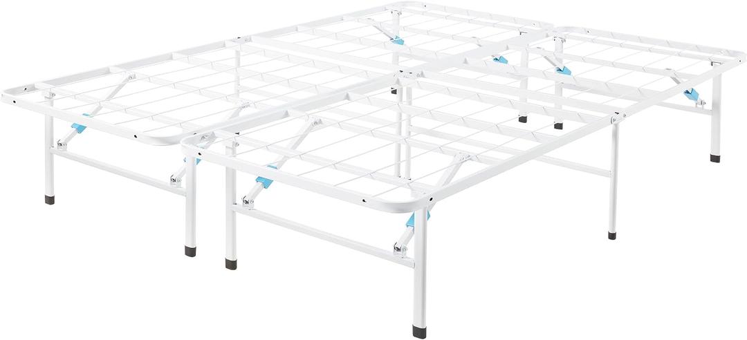 Amazon Basics Platform Bed Frame Queen, Foldable Metal, Tool-Free Setup, 14 Inches High, White