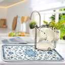 Dish Drying Mat Kitchen Counter Absorbent Blue and White Pattern Coffee Sink Mat Dish Drainer Pad 18 Inch x 24 Inch