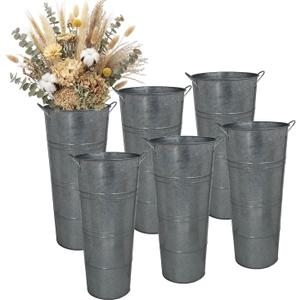 Vensovo Metal Flower Bucket Vase, 15 Inch Tall Trasparent Black Rustic Farmhouse Centerpiece for Spring Home Decor & Wedding, Set of 6