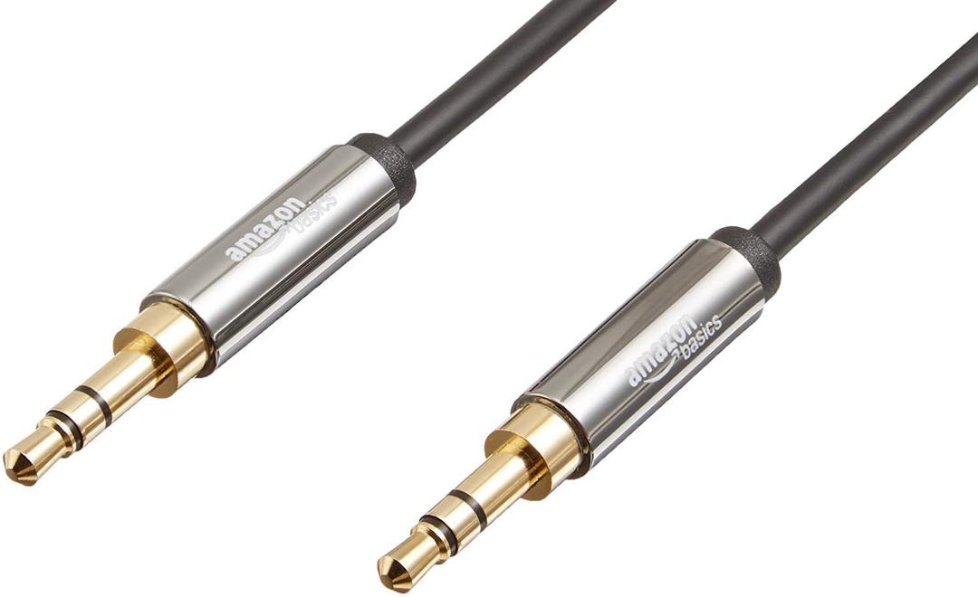 Amazon Basics 3.5mm Auxiliary Audio Cable for Stereo Speaker or Subwoofer with Gold-Plated Plugs, 8 Foot, Black (8 ft (2.4 m))