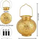 TRIROCKS Set of 2 Moroccan Style Metal Table Lamp 7'' High Battery Powered Cordless Lamp with LED Lights Bulb Perfect for Home Living Room Parties Tabletop Indoors (Gold)