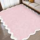Drydiet Pink Scalloped Area Runner Rugs 4' x 6' Aesthetic Soft Bedroom Washable Carpet for Nursery Bedroom Decor Hallway Entryway Playroom