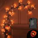 [ 8 Modes & Timer 6 Ft 54 LED Halloween Willow Vine Twig Decor Garland with 18 Pumpkins Orange Lights Waterproof Battery Operated Halloween Decorations for Home Wall Mantle Fireplace Decor