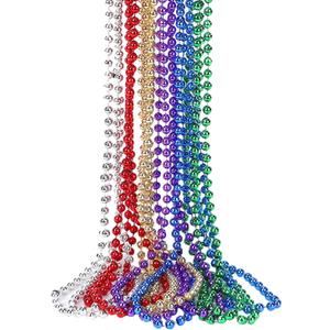 12 Pack Mardi Gras Beads Necklaces, 33 Inch Plastic Beads for Party Favors, Festival Decorations, Parade Throws, Christmas, Birthday Celebrations
