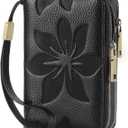 GOIACII Women's Wallet Double Zip Around Credit Card Holder Ladies Wallet Rfid Blocking Wristlet Purse Medium Size Leather Black