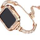Secbolt Bling Band and Case Compatible with Apple Watch Band 38mm 40mm 41mm 42mm 44mm 45mm, Women Dressy Metal Bracelet with Rhinestone Bumper for iWatch Series 9/8/7/SE/6/5/4/3/2/1