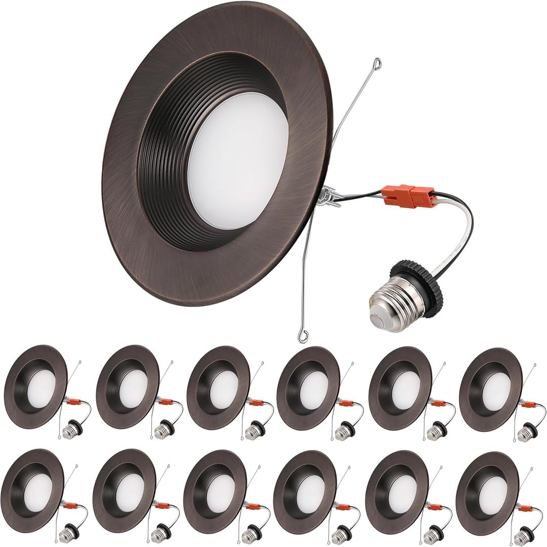 5/6 Inch Retrofit Can Lights - Dimmable, 13.5W, 1200LM, 2700K/3000K/4000K/5000K/6000K Selectable, LED Recessed Lighting with Baffle Trim, 6inch 12P Oil-Rubbed Bronze