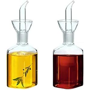 LandHope Oil Bottle Glass Olive Oil Dispenser Bottle Glass Cooking Oil Vinegar Measuring Dispenser With Spout for Kitchen and BBQ (250ml/8.54oz,2 Pack)