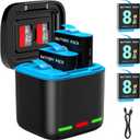 Battery Charger for Hero 8/7/6 Battery 3-Pack 1500mAh and USB Storage 3-Channel Fast Charger Fully Compatible with GoPro Hero 8, Hero 7, Hero 6 Black Official with Micro SD Card Slot
