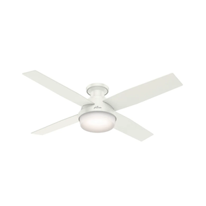 Hunter 52 inch Indoor Ceiling Fan No Light with Remote Control - White Modern Ceiling Fan without Light, Low Profile Mount, 4 Blades, For Bedroom, Living Room, or Kitchen - Dempsey 59248, Fresh White