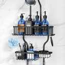 YASONIC Shower Caddy Over Shower Head Never Rust Aluminum Large Hanging Shower Caddy with 10 Hooks for Razor/Sponge - Over The Shower Head Caddy with Soap Basket - Hanging Shower Organizer Black